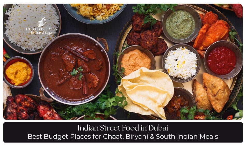 Indian street food in Dubai featuring chaat, pani puri, vada pav, and other popular snacks