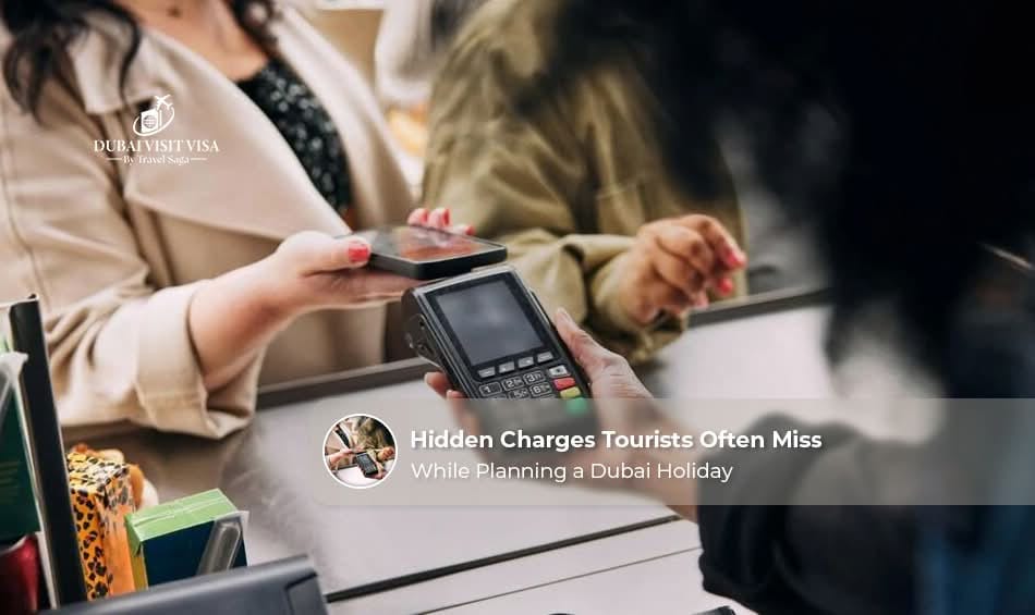 Tourist checking Dubai holiday expenses and hidden travel charges